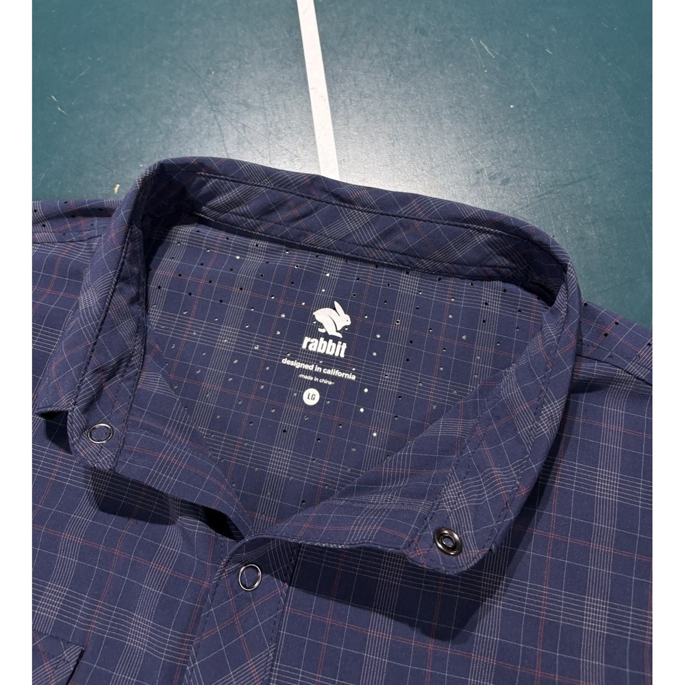Rabbit High Country Vented Shirt Mens Large Blue Plaid Snap Trail Running Hiking - Picture 3 of 15